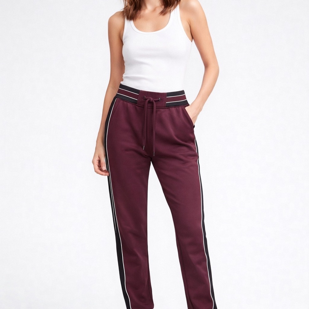 The Kooples Maroon Track Pants with Stripe Detail